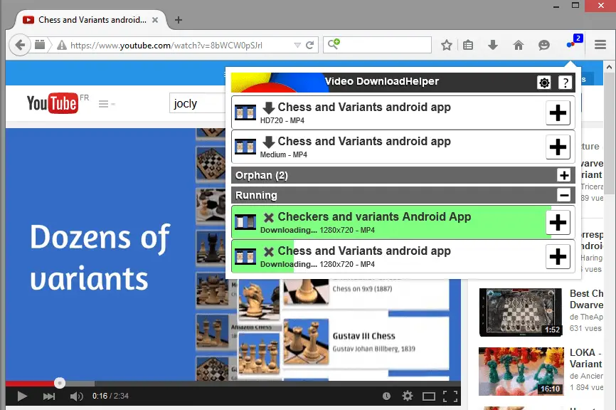Screenshot van Video Download Helper tijdens het downloaden van Android-apps