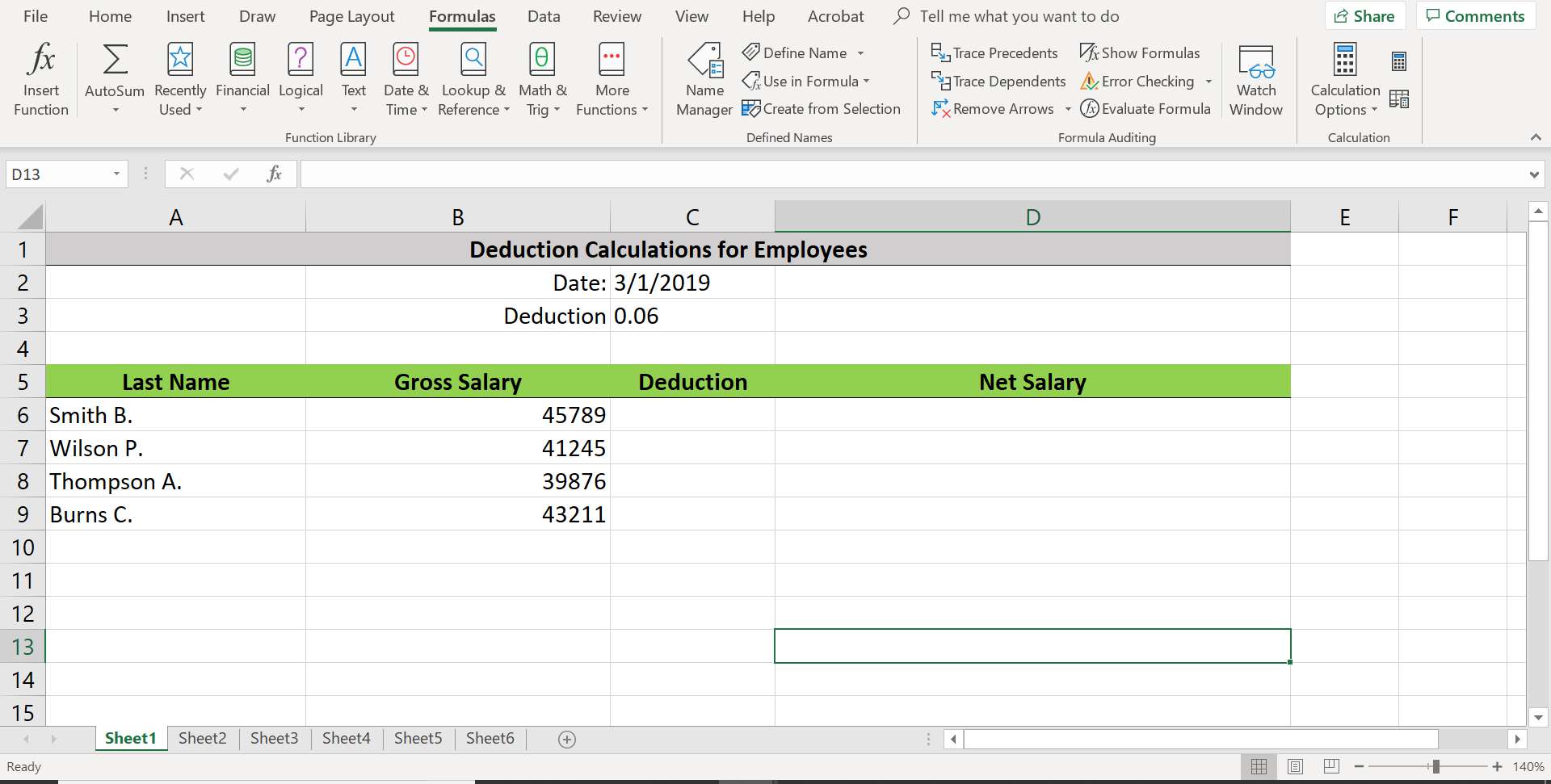 Excel-spreadsheet met de huidige datum in cel C2.