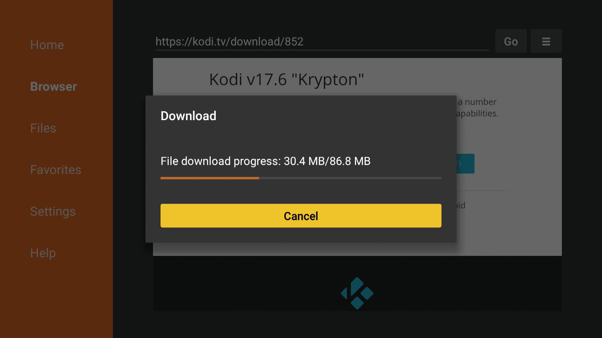 Een screenshot van een lopende download van een sideloaded app op Fire TV.