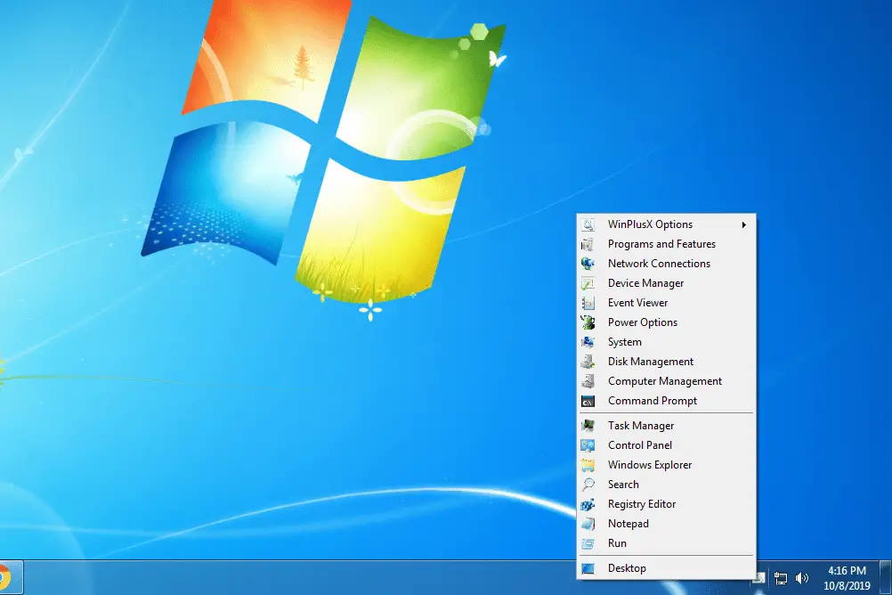 WinPlusX-menu in Windows 7