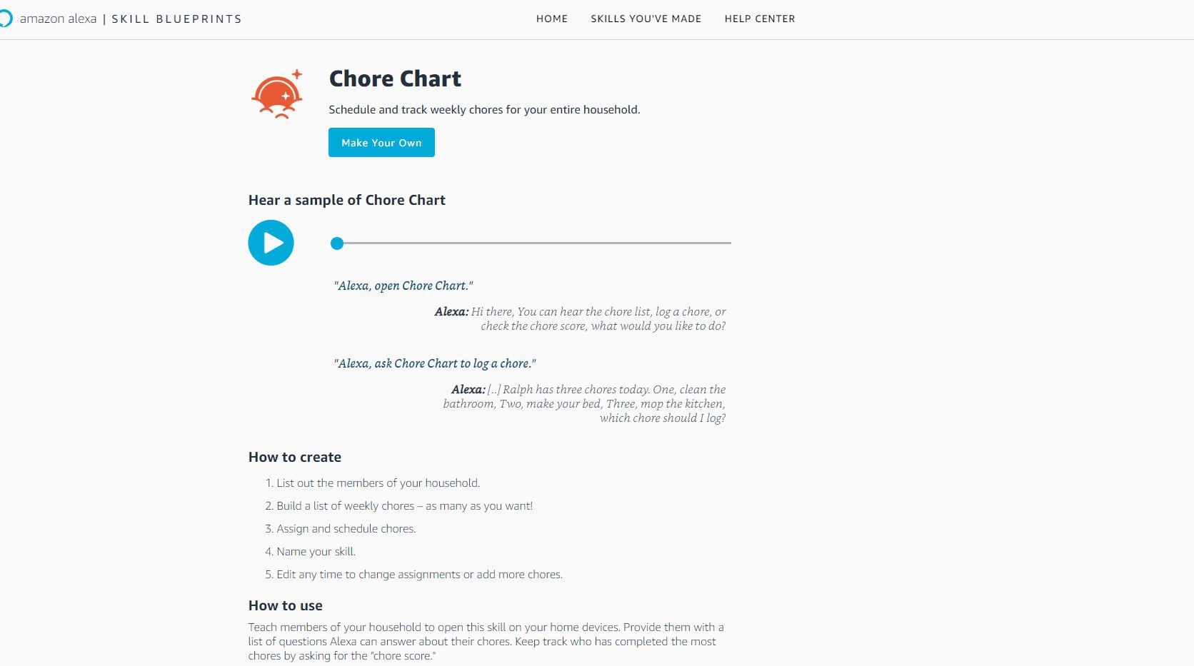 Screenshot van de blauwdrukdetails van de Chore Chart