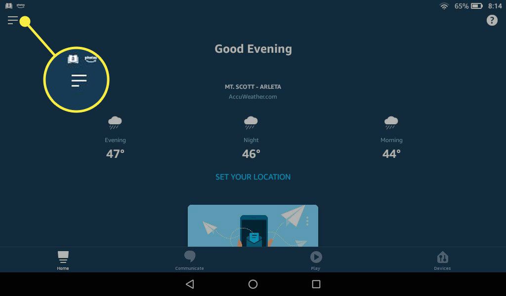 Het menupictogram in de Alexa-app
