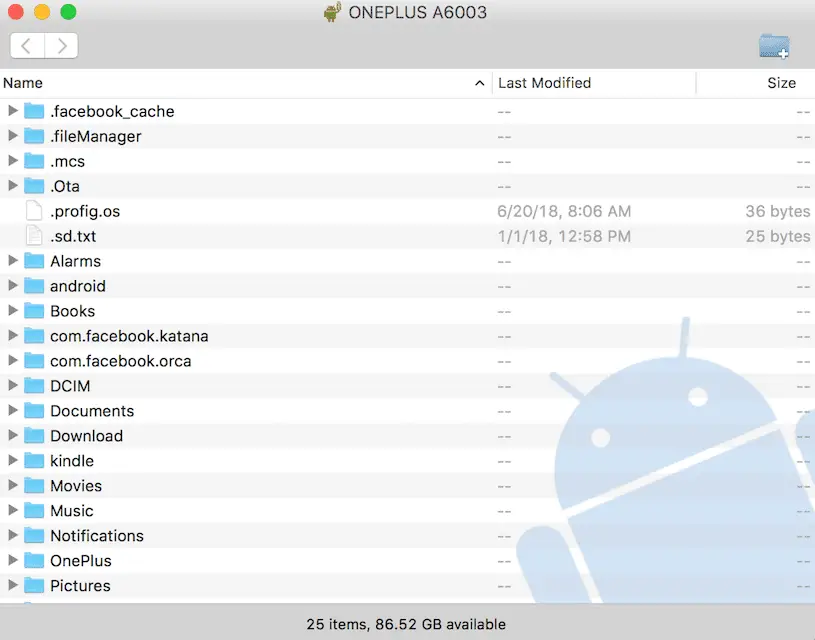 Android File Transfer op een Macbook-screenshot