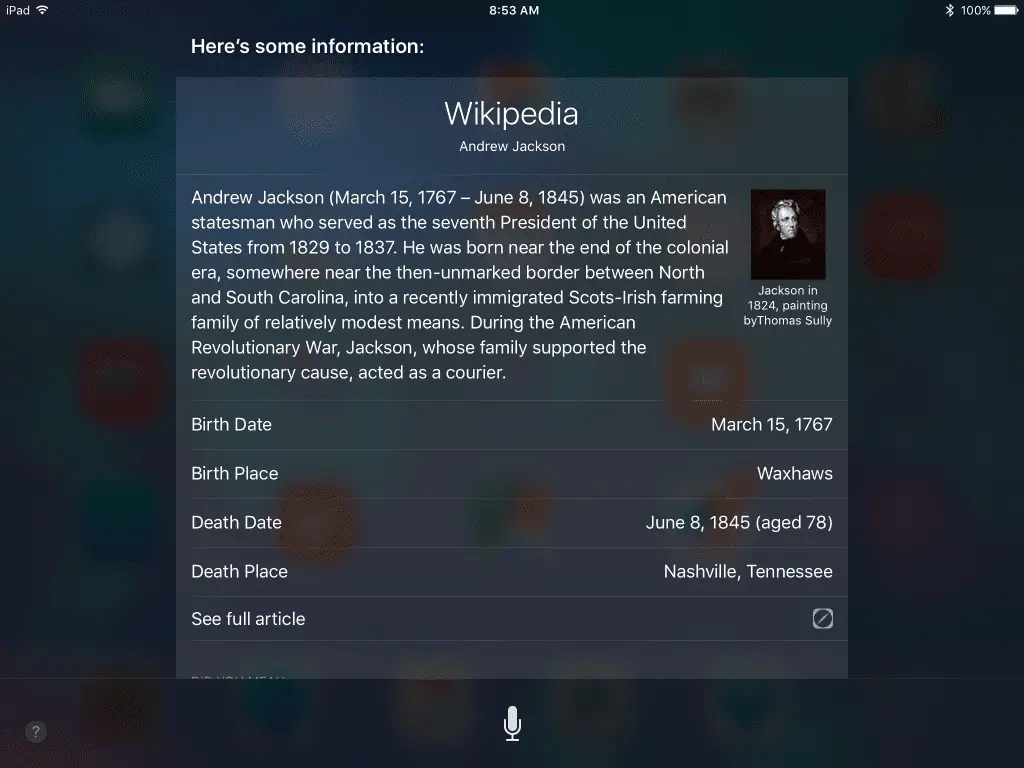 Siri toont informatie van Wikipedia