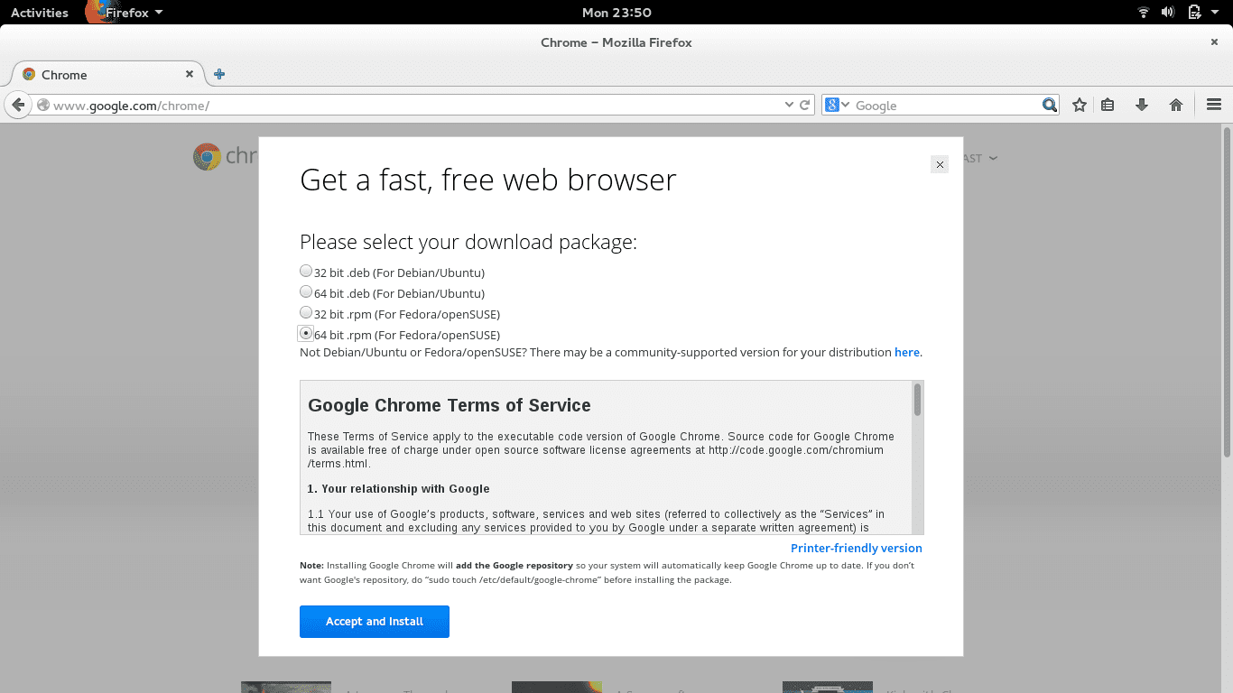 Google Chrome installeren voor Fedora screenshot