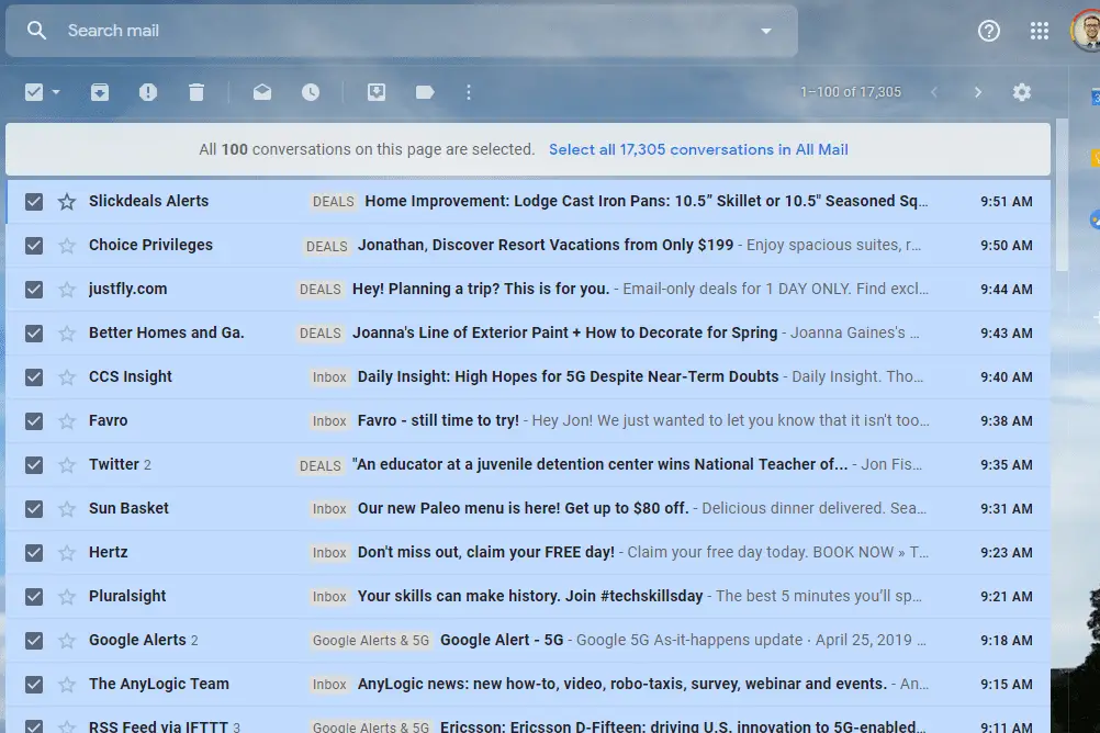 Selecteer alle e-mailoptie in Gmail