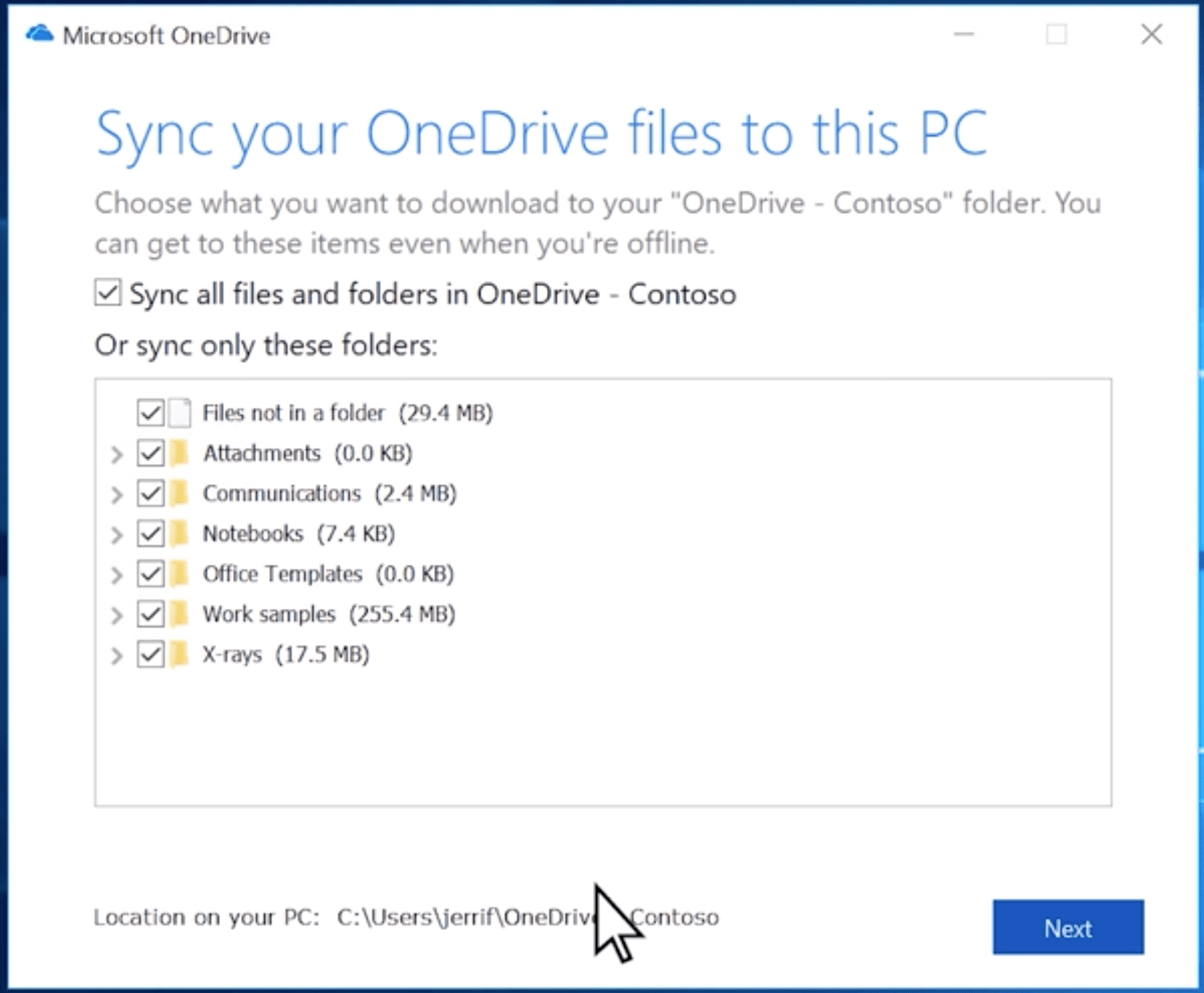Schermafbeeldingen van het selecteren van mappen voor OneDrive-installatie op Windows.