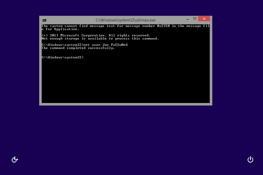 net user command reset in Windows 8 Command Prompt
