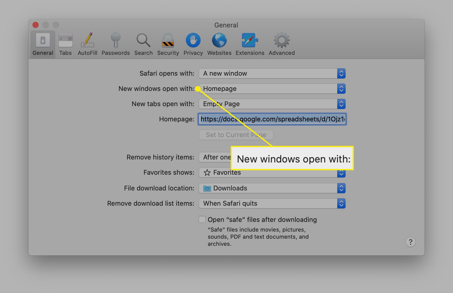 De nieuwe vensters openen met optie in Safari