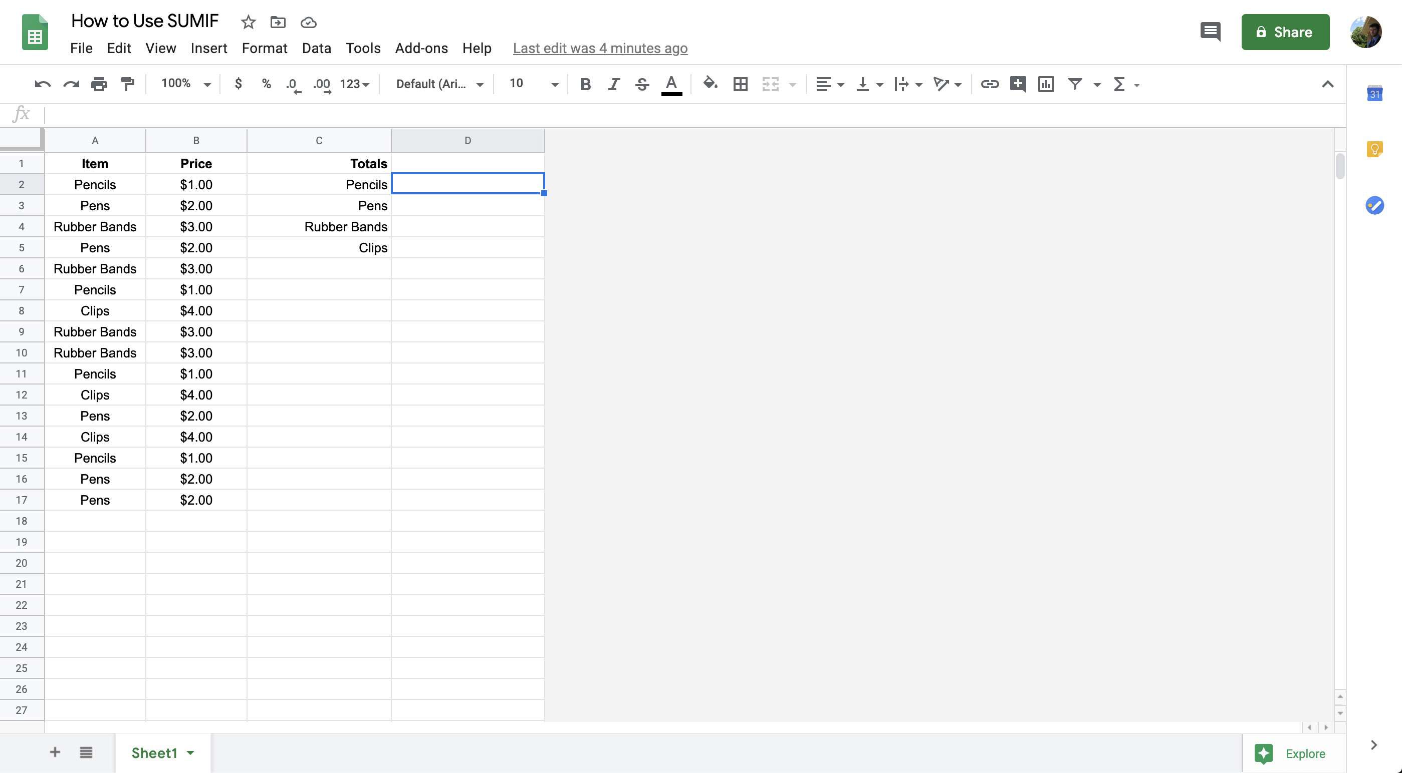 SUMIF gebruiken in Google Spreadsheets 2022