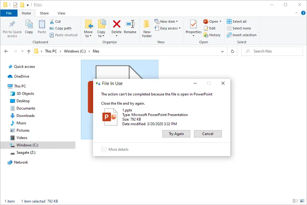 Bestand in gebruik fout in Windows 10