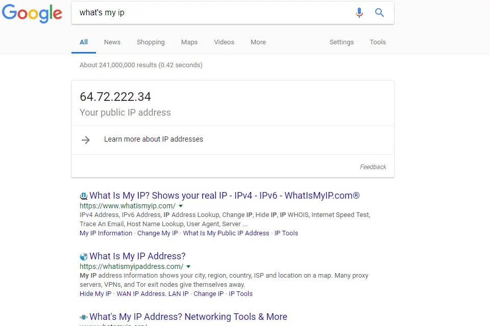 IP-adres getoond in Google