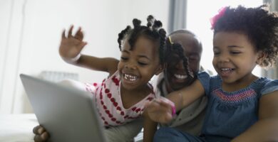 father and daughters waving video chatting using digital tablet 664657787 5b896d0fc9e77c002588cc13