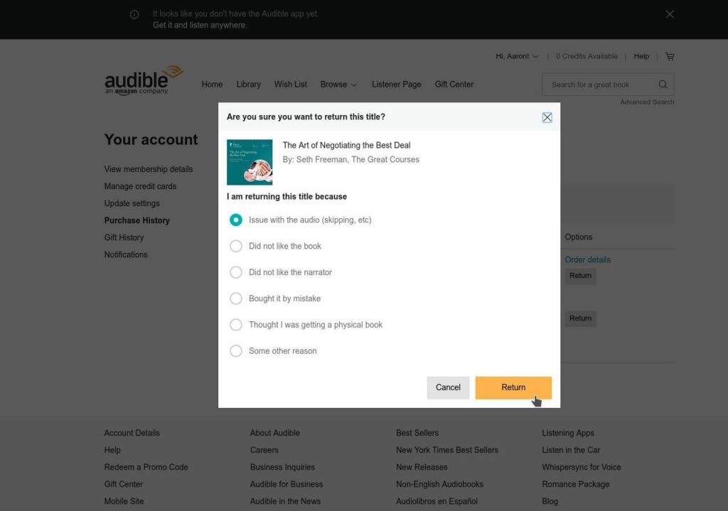 how to return a book on audible 4178929 1 5c2a75a046e0fb000118fc72