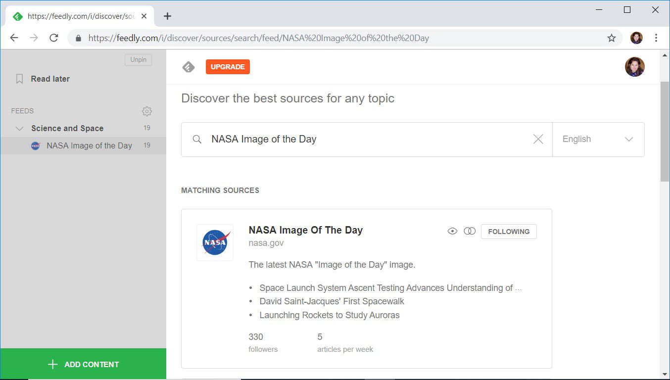 Selecteer een RSS-feed om te bekijken in Feedly