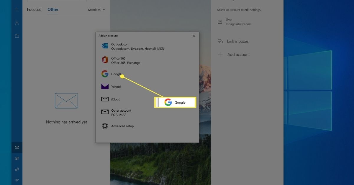 Google in Windows Mail Voeg een accountvenster toe.