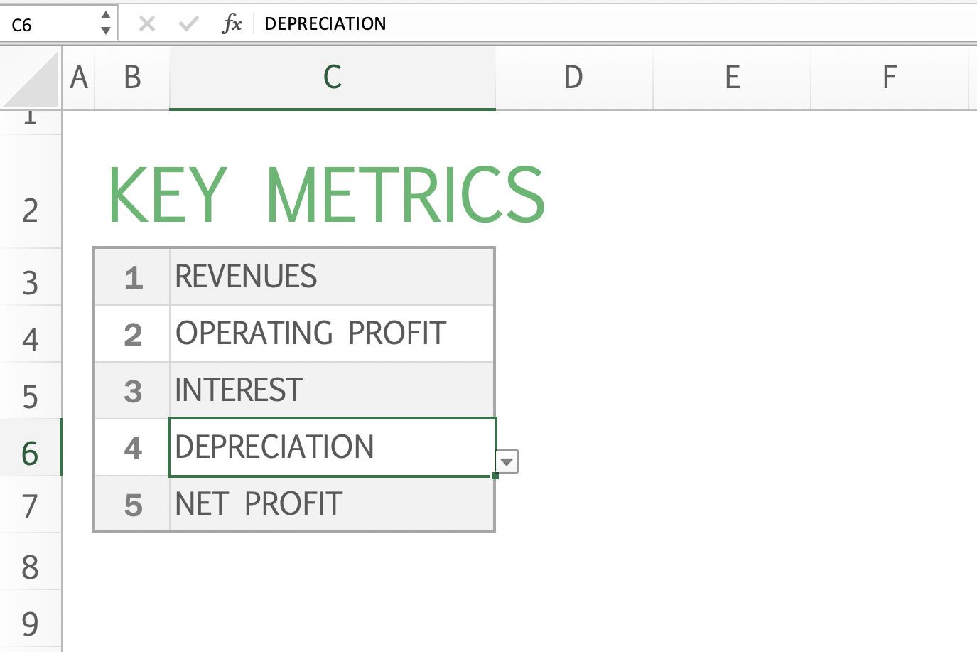 Excel toont het naamvak om te navigeren