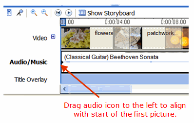 Lijn het audiobestand uit met de eerste afbeelding in Windows Movie Maker