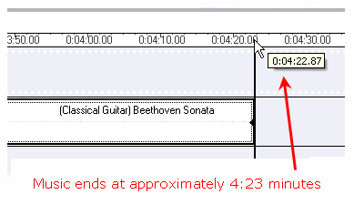 Tijdlijn laat zien waar muziek eindigt in Windows Movie Maker