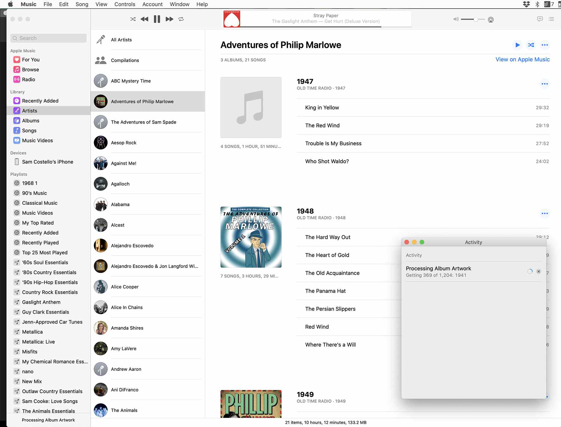 Screenshot van het verkrijgen van albumhoezen in de Muziek-app