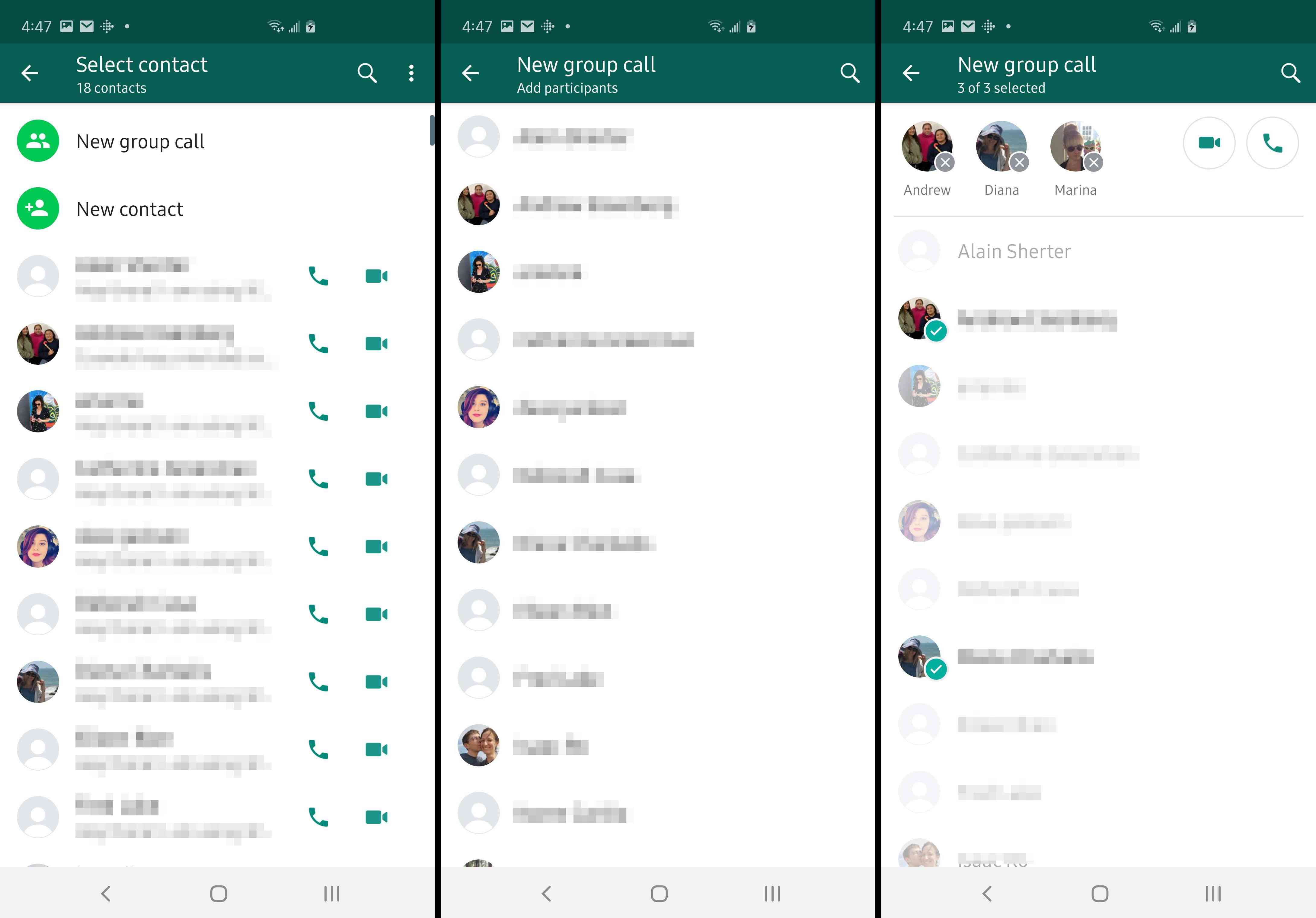 WhatsApp-screenshots die laten zien hoe je een groepsgesprek kunt voeren.
