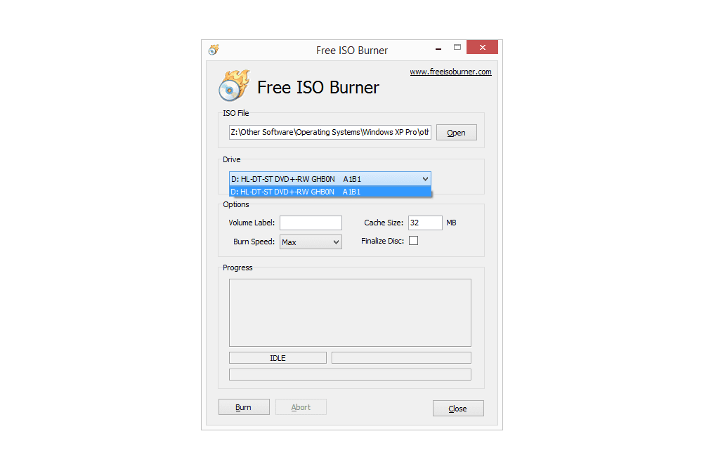 Screenshot van een schijfstation in Free ISO Burner