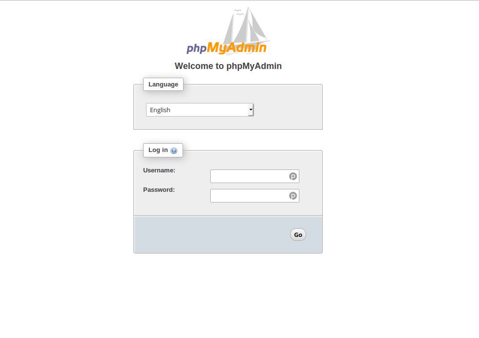 Screenshot van het inlogscherm van phpMyAdmin.
