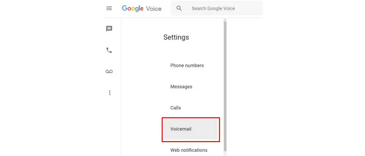 De voicemail-instellingen in Google Voice-screenshot