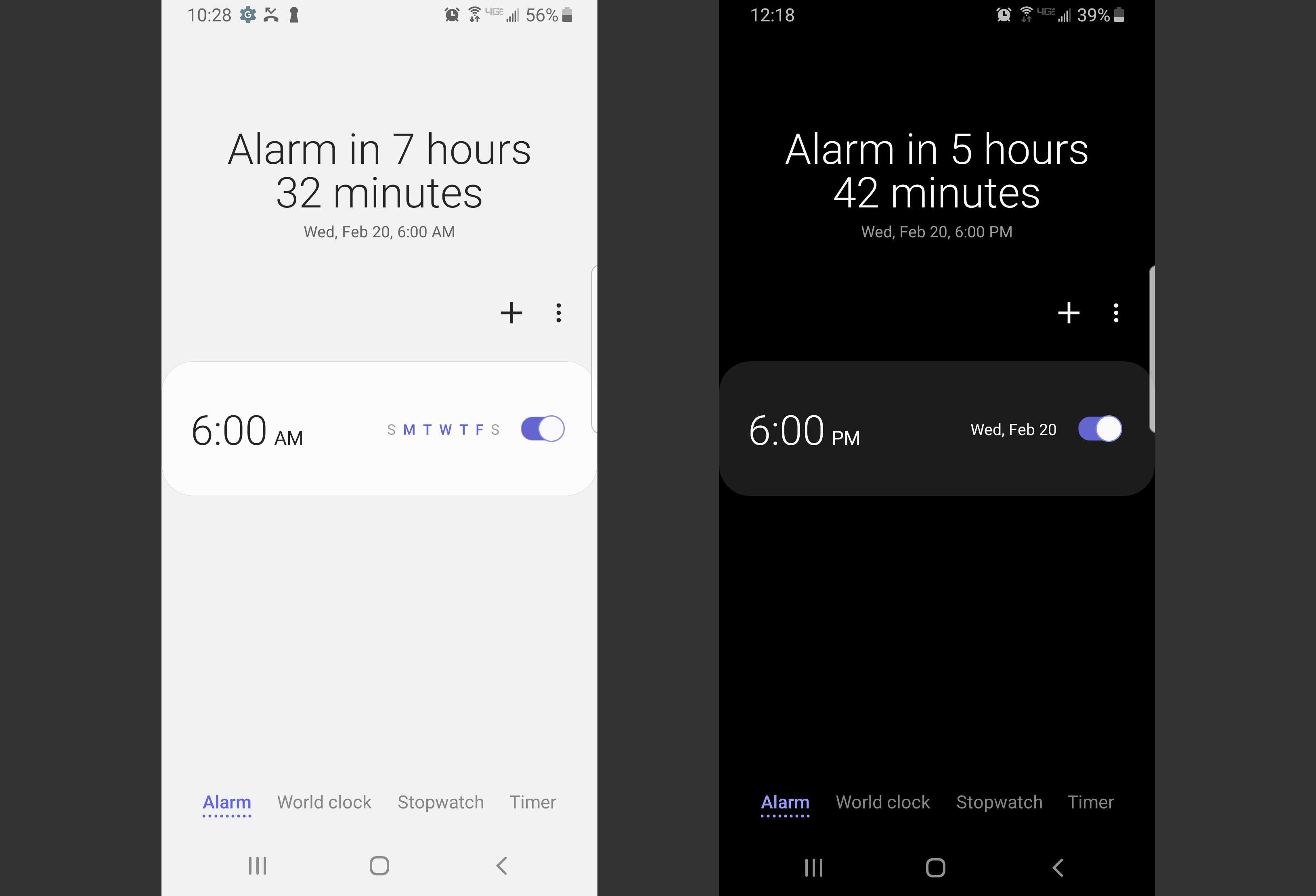 Samsung One UI alarmeert in normale modus en nachtmodus