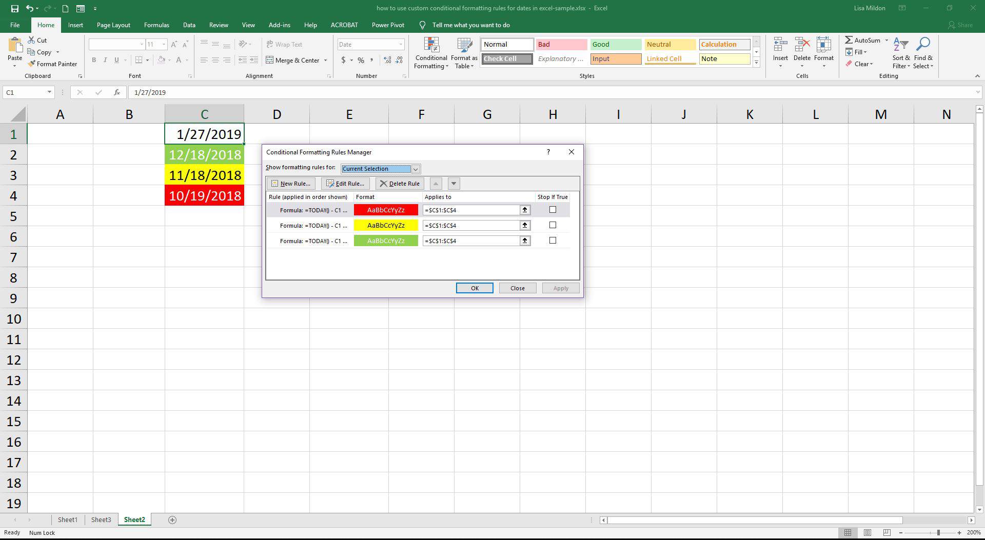 Datumformule voor voorwaardelijke opmaak in Excel