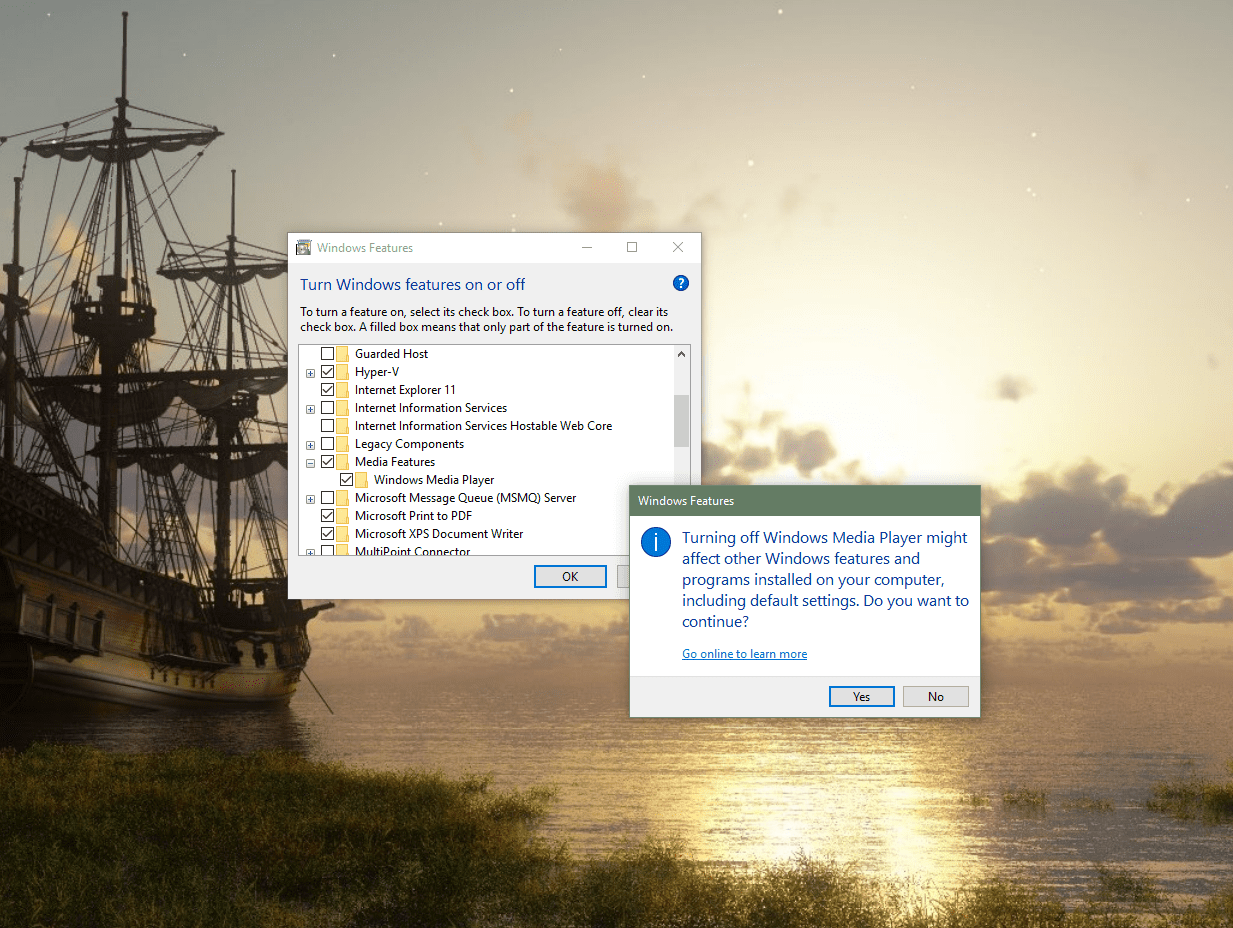 De Windows Media Player verwijderen via het hulpprogramma Windows-functies.