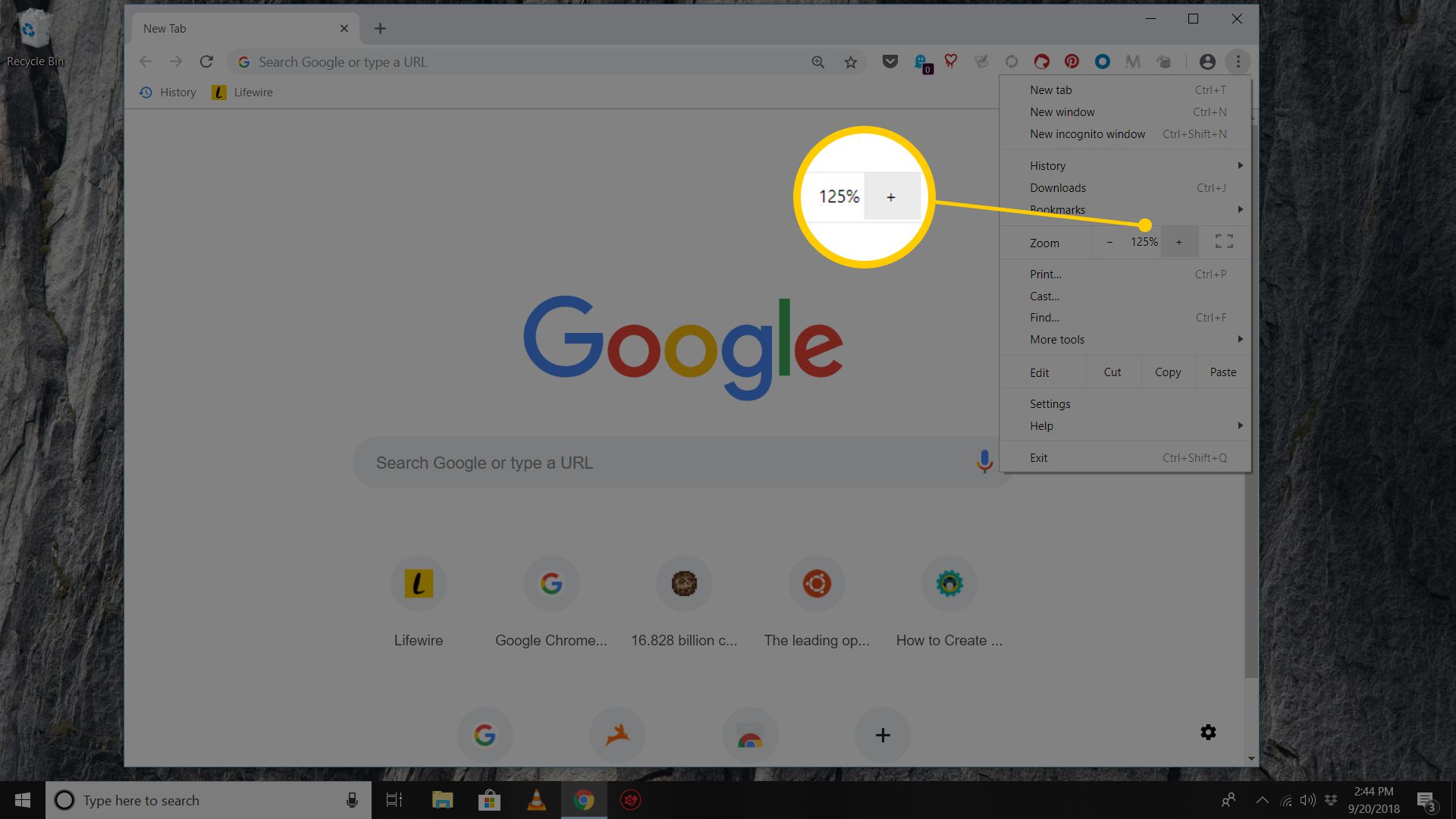 Screenshot van Zoom-tool voor individuele pagina's in Chrome op Windows 10