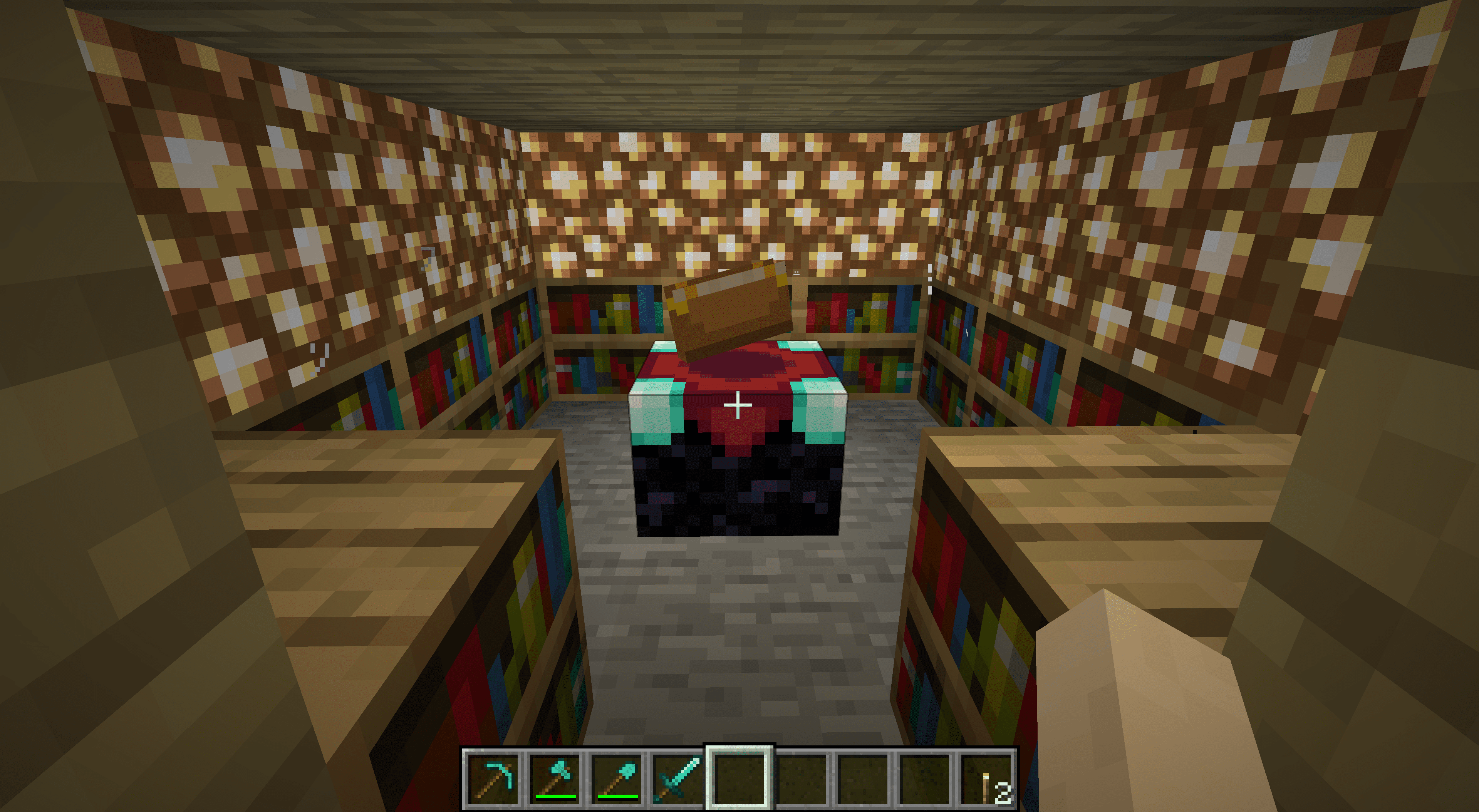 Een voltooide betoverende kamer in een Minecraft-huis.