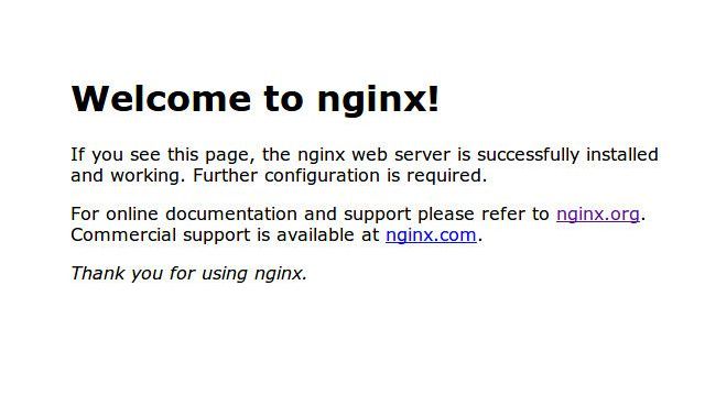 Het welkomstscherm van NGINX laat zien dat onze container met succes is geïmplementeerd