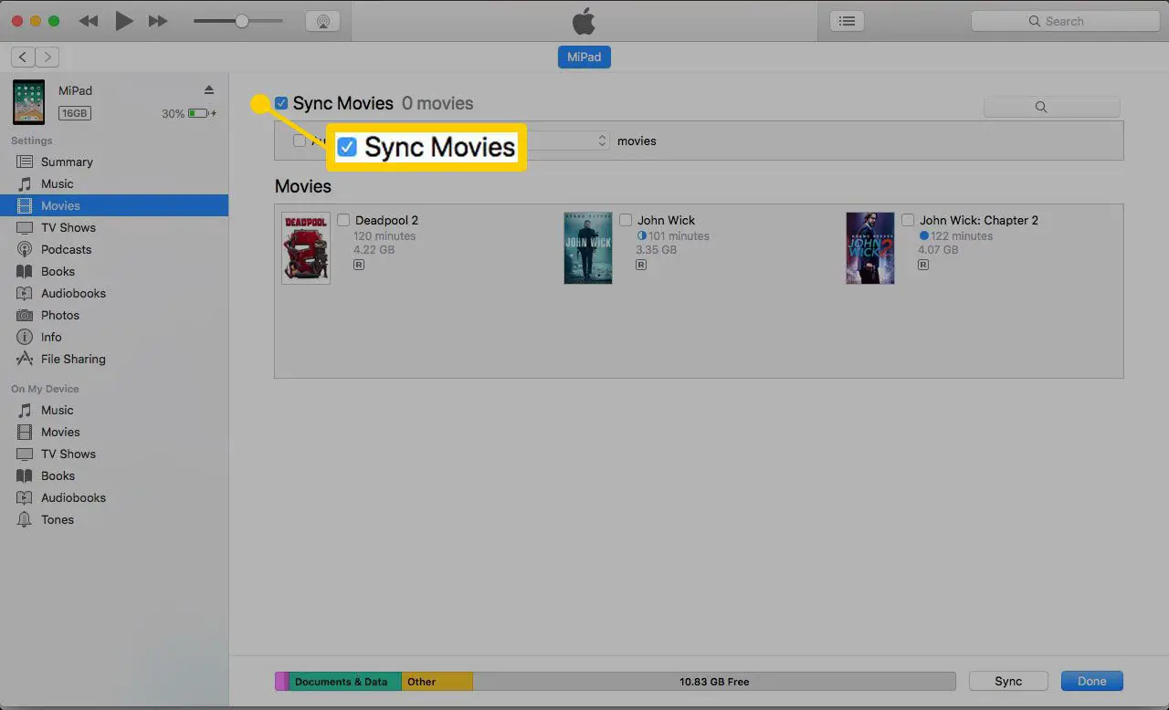 Synchroniseer films naar iPad