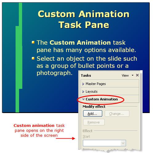 Een object selecteren om de eerste animatie op de Open Office Impress-dia toe te passen