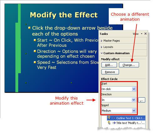 Wijzigingen aanbrengen in het aangepaste animatie-effect in Open Office Impress