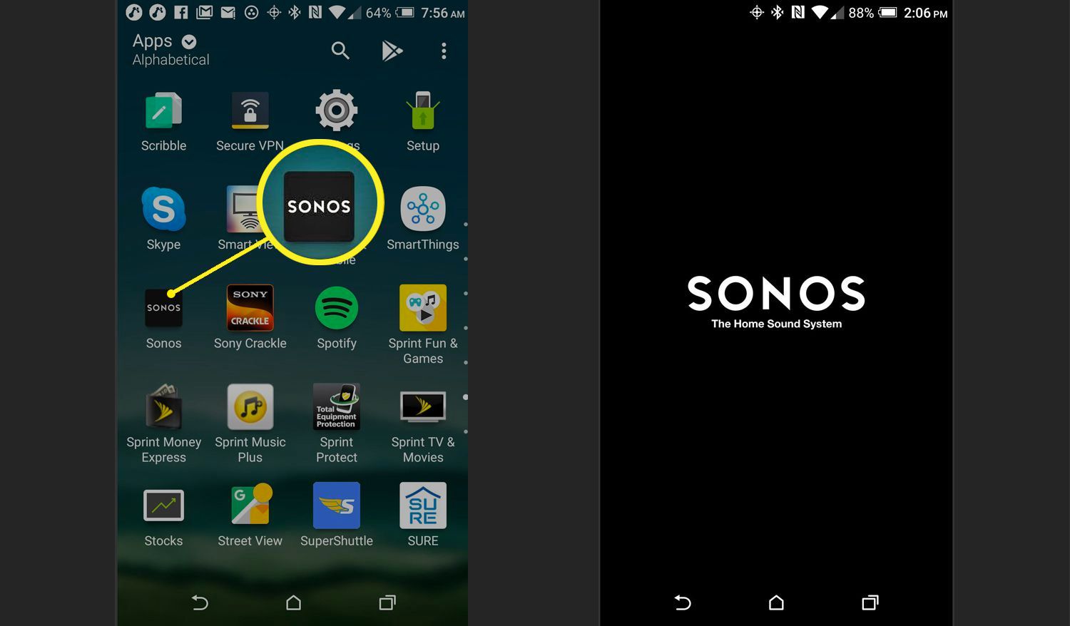 Sonos-app op smartphone