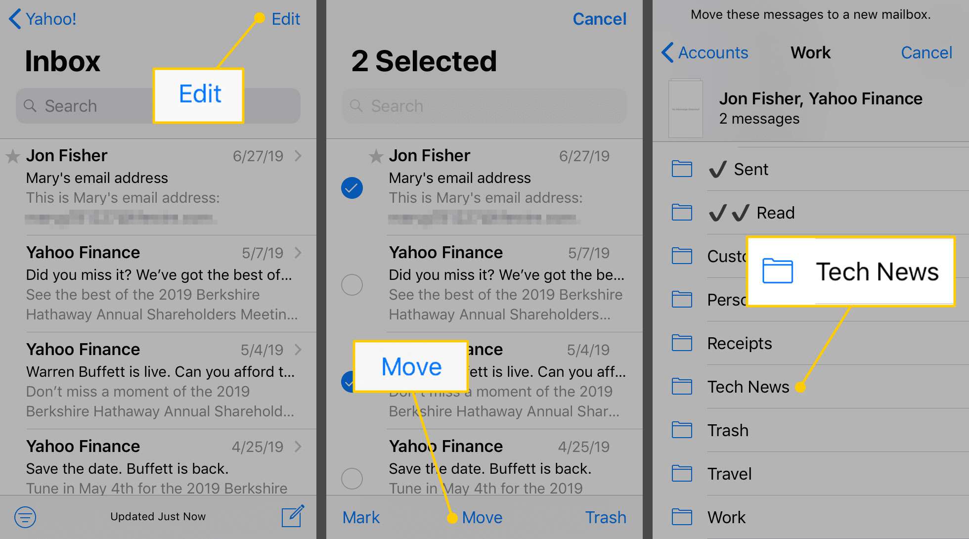 Inbox-mails verplaatsen naar een aangepaste map in iOS Mail