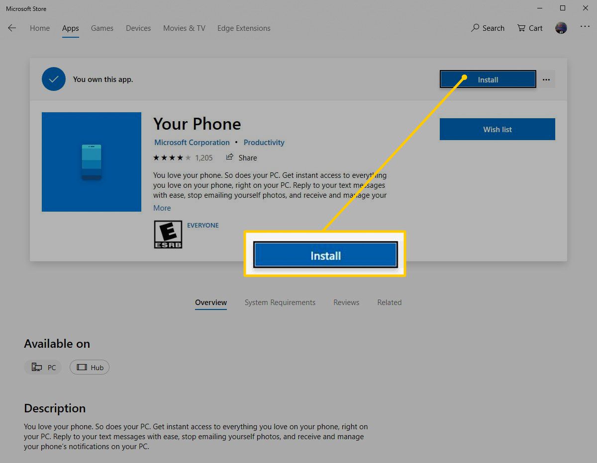 Installatieknop voor Jouw telefoon-app op Windows