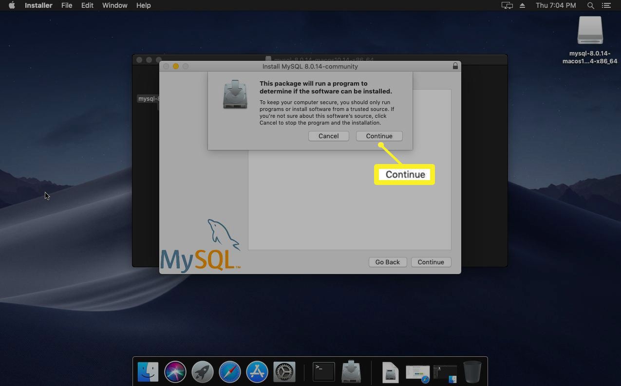 Installateur controleert of Mac MySQL kan uitvoeren