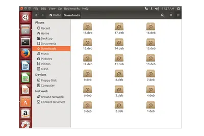 Screenshot van verschillende lege DEB-bestanden op Ubuntu