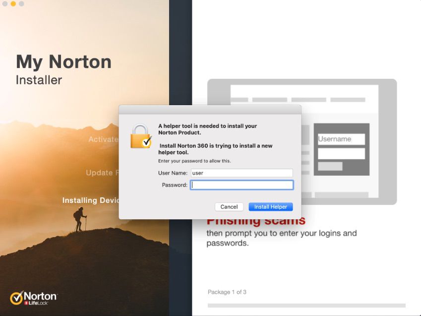 Norton Installer-helper uitvoeren