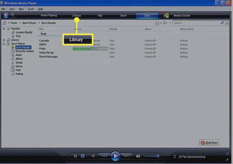 Bibliotheek selecteren in Windows Media Player 11