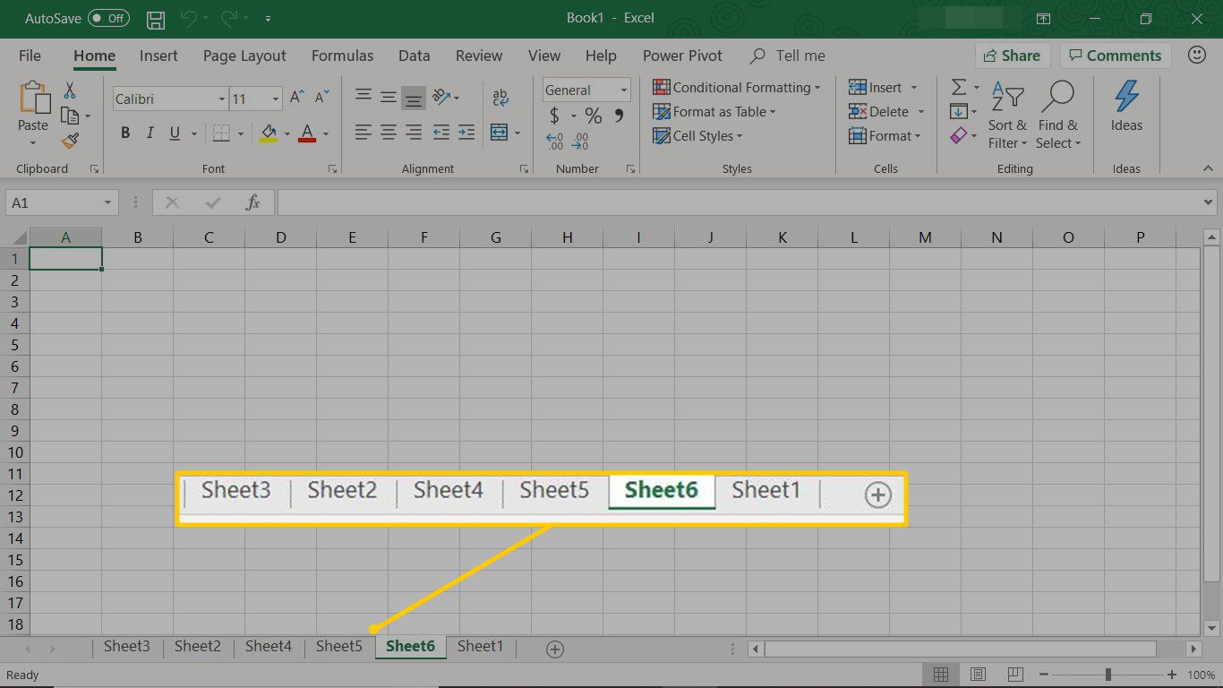 Bladnamen en knop Nieuw blad (+) in Excel