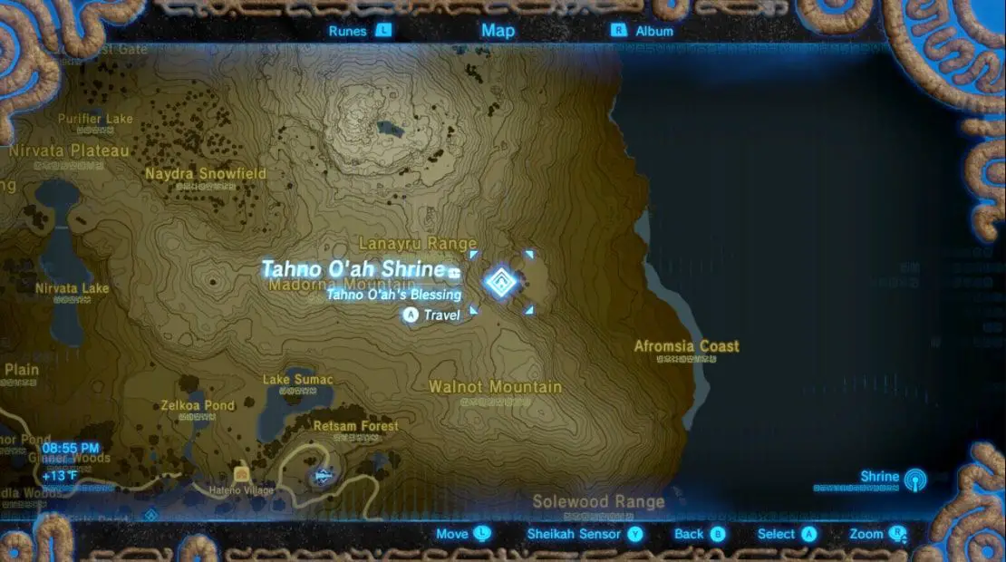 Locatie Tahno O'ah-schrijn in Zelda: BOTW