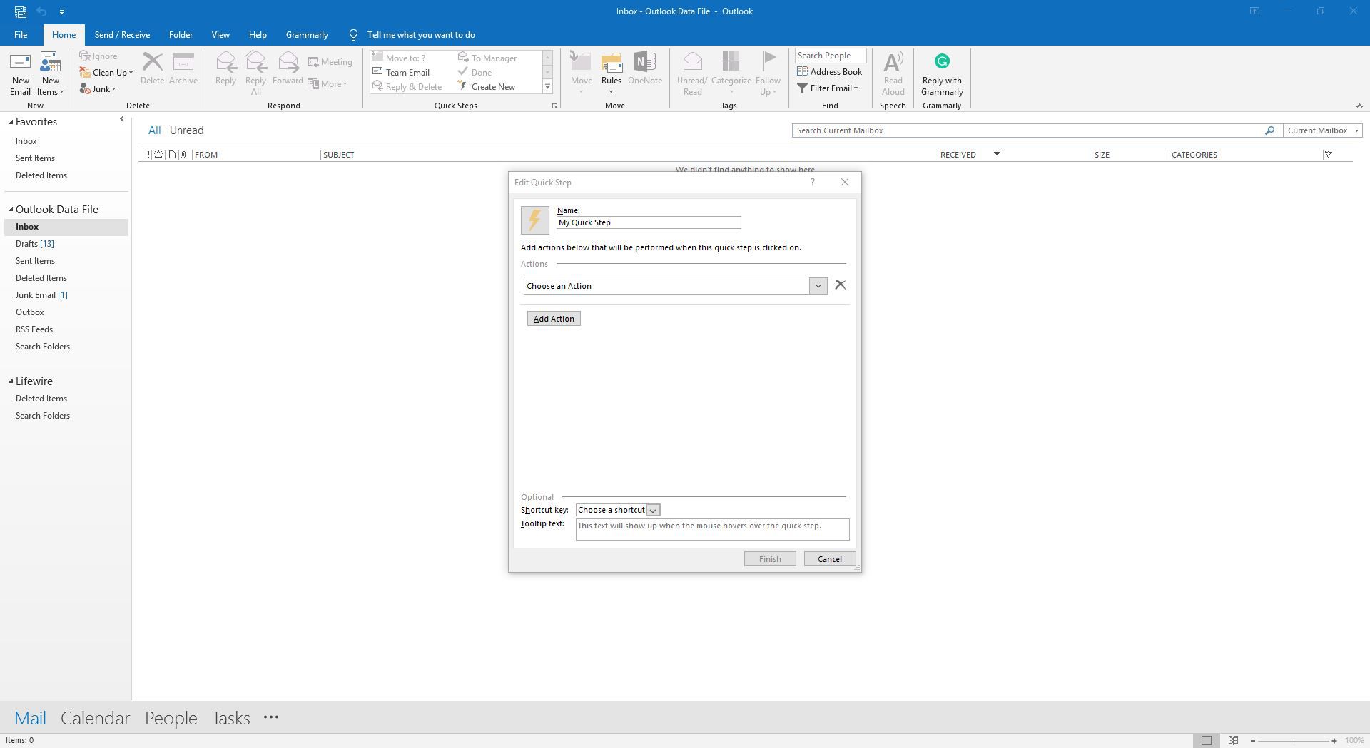 Een snelle stap bewerken in Outlook.