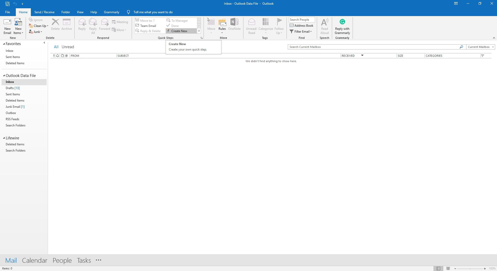 De optie Nieuwe maken selecteren onder snelle stappen in Outlook.