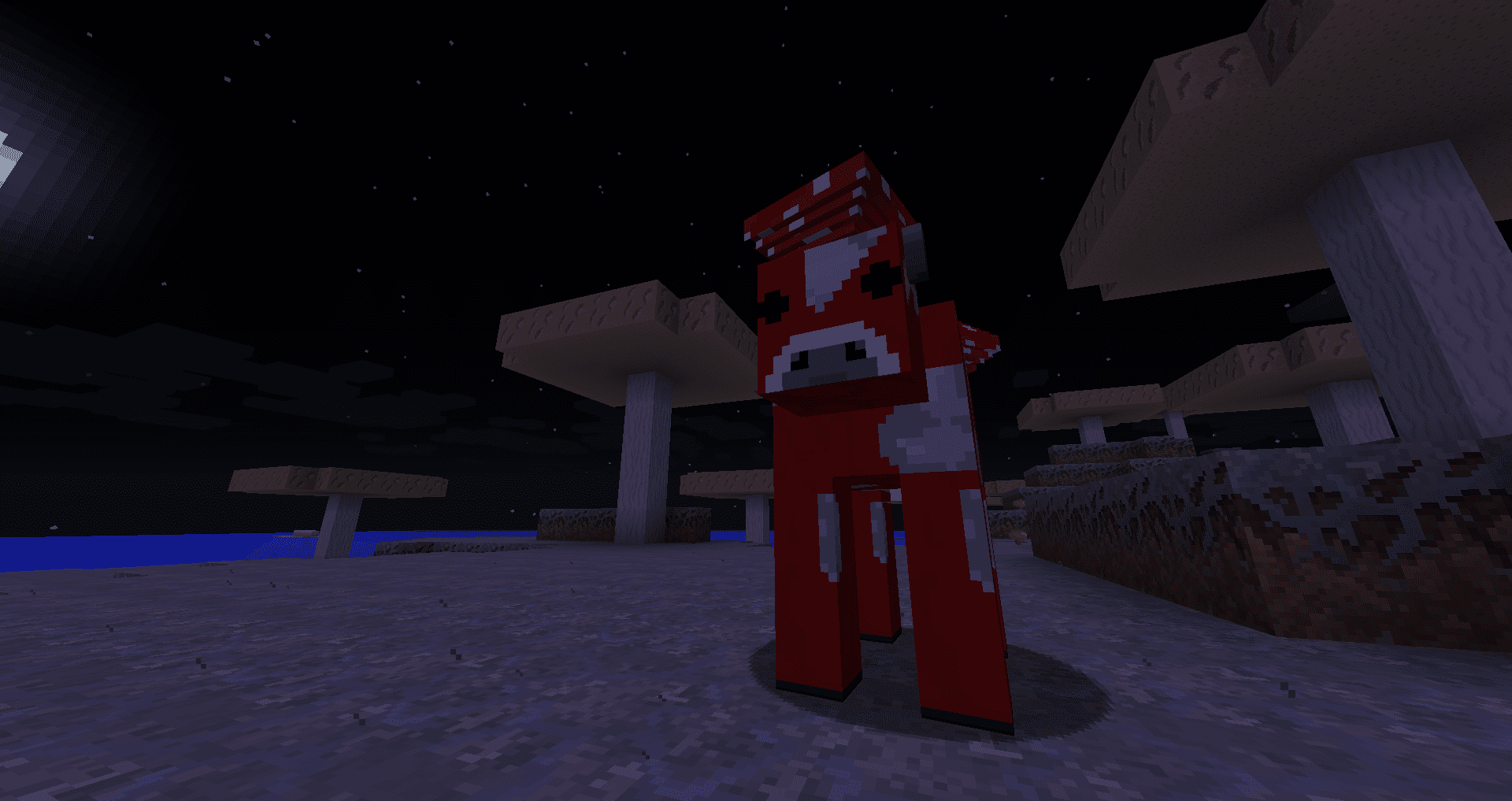 Minecraft-screenshot van een mooshroom