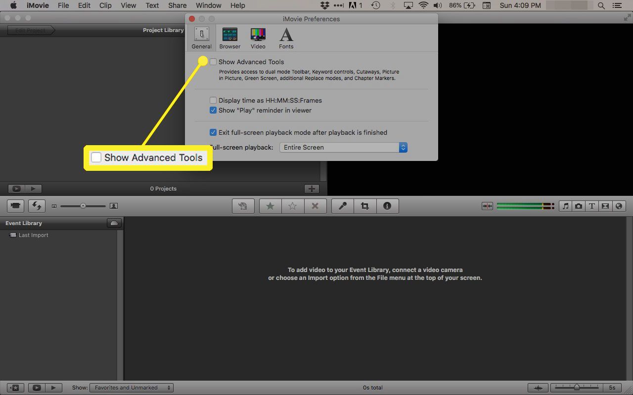Toon geavanceerde tools in iMovie '11